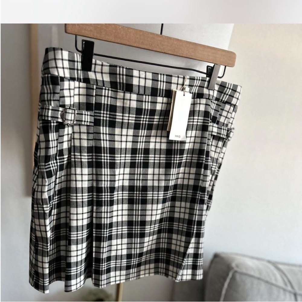 Mango Plaid Black Grunge Goth Preppy Emo Dark Academia Mini Skirt Size XL - Picture 5 of 9
